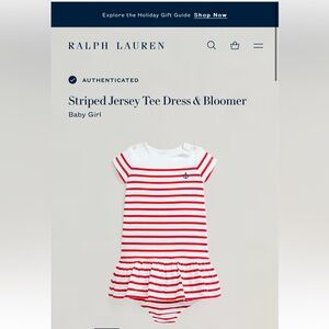 Ralph Lauren striped jersey tee dress and bloomers 9m red and white striped.